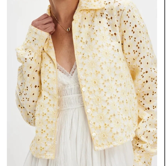 Free People Tops - Free People Dream A Little Dream Yellow Eyelet Top Small NWOT